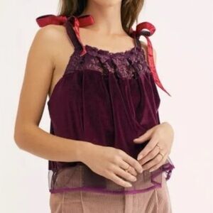 Free People Burgundy Lace Top